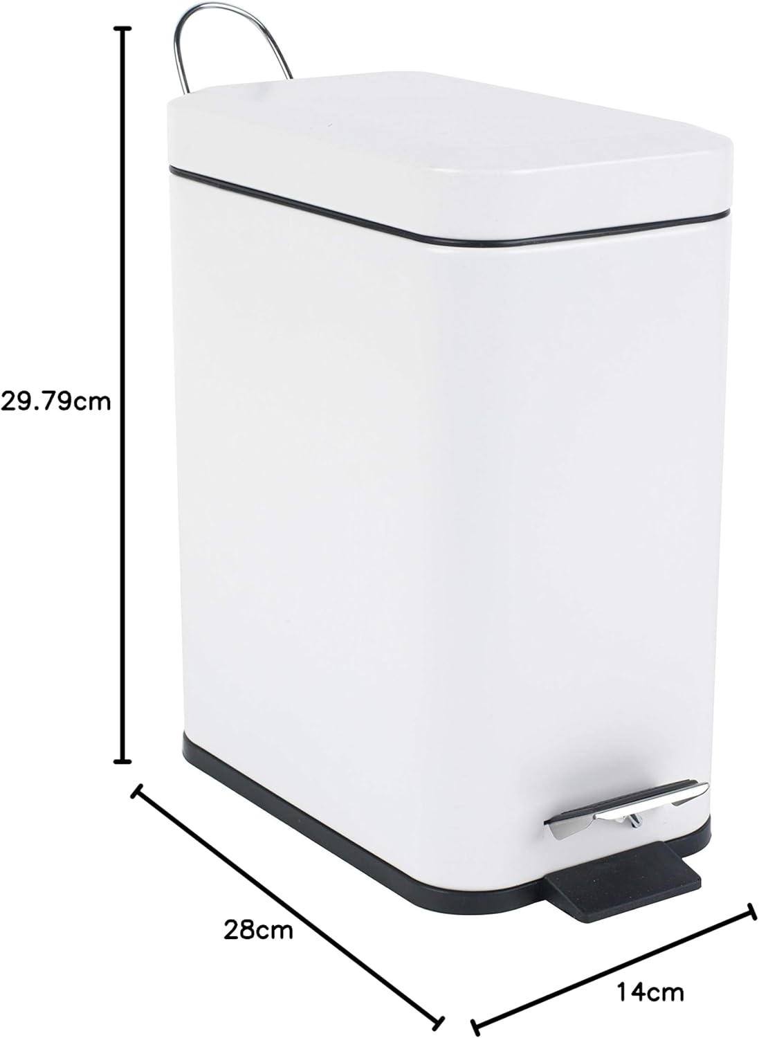 Beldray LA041173WHT Rectangular Pedal Bin – Small Rubbish Bin with Soft Closing Lid, Office Bin with 5 Litre Capacity, Stainless Steel Waste Paper Bin, Slim Recycling Bin, White