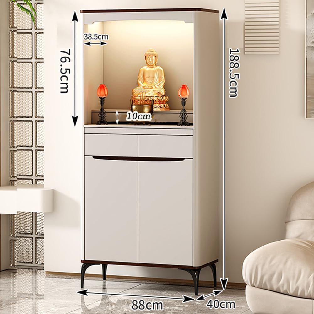 Buddhist Altar New Chinese Style Cabinet with Storage, Shrine Altar Table, Buddha Niche Chinese Cabinet, Meditation Pedestal Offering Table (88x40x188.5cm with Light)