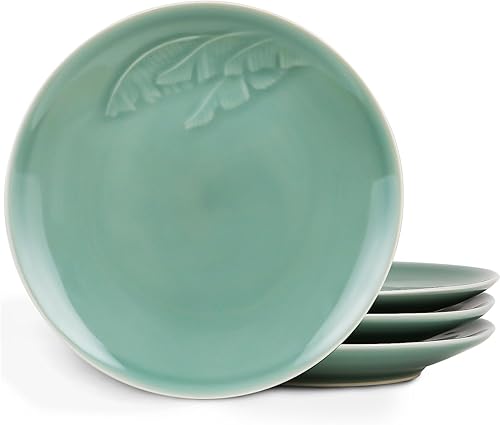 Juego de platos de porcelana para 4 platos de hoja de plátano de 8.5 pulgadas, platos de ensalada también para aperitivos de postre, pasta,