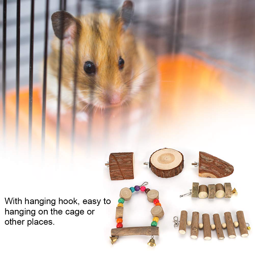 Holzspielzeug-Set für kleine Haustiere, Sicherheitsschaukel, Beißschnur, Sprungplattform, langlebig, umweltfreundlich, Spaß beim Spielen für Hamsterkäfig-Zubehör, Naturholz,