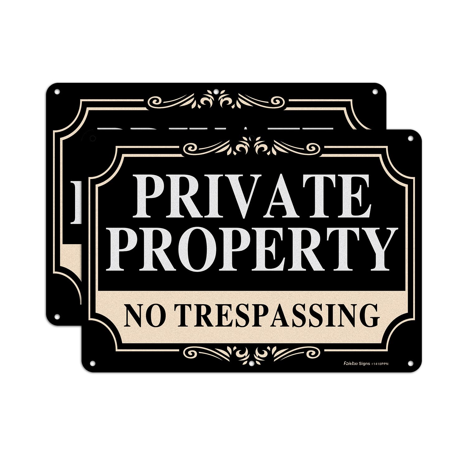 Faittoo Private Property No Trespassing Sign, 2 Pack, 35 x 25 cm. 040 Rust Free Heavy Aluminum, Waterproof
