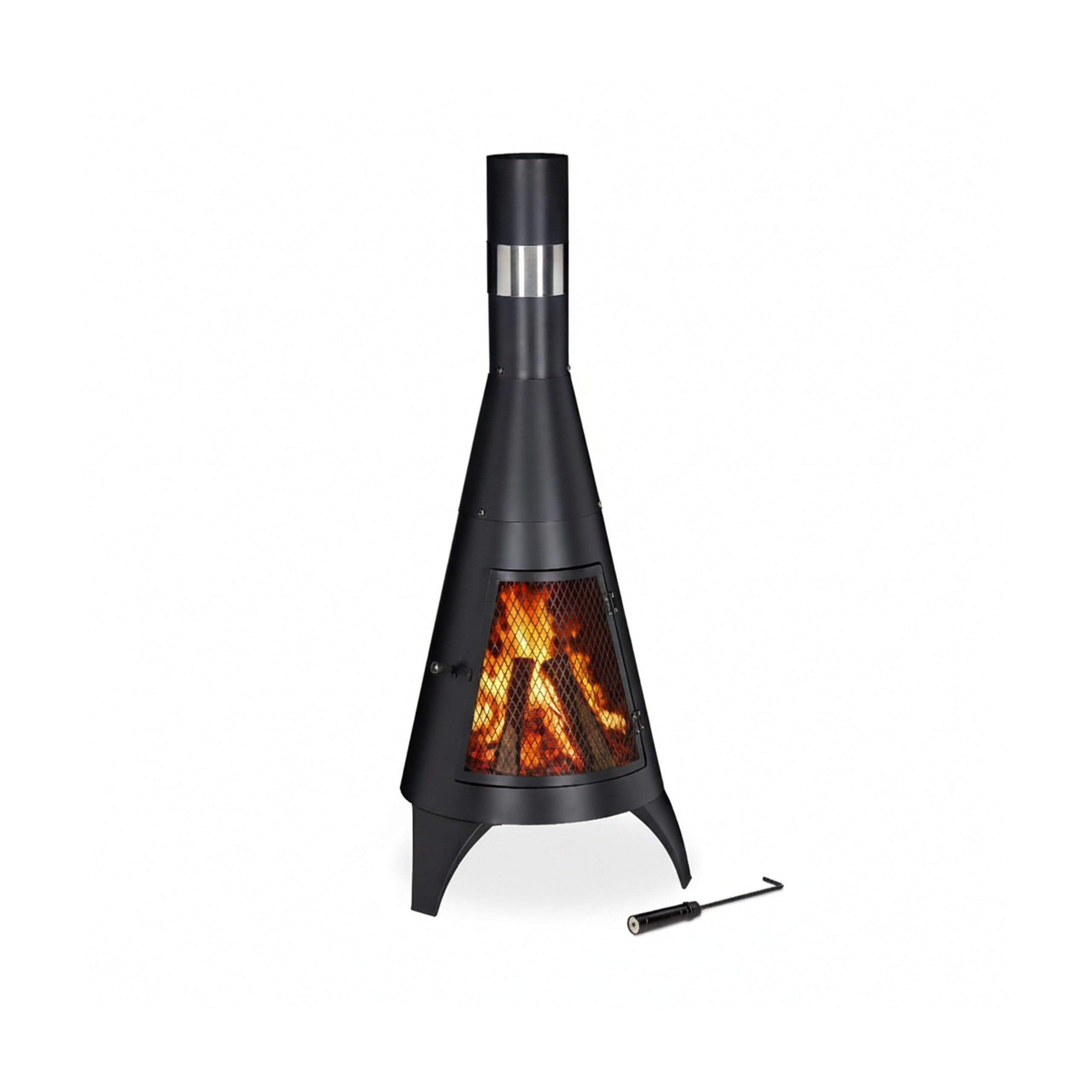 Relaxdays Brasero de jardín con Rejilla, Chimenea Decorativa, para Listones de Madera, 120 x 45 cm, Acero, Negro