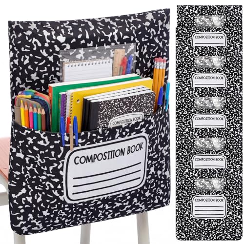 Sunnymove 12 Pack Composition Chair Pocket for Classroom 18.5'' x 19'' Preschool Seat Pocket Kindergarten Composition Notebook Classroom Decor Elementary Back to School Teacher Chair Storage Organizer