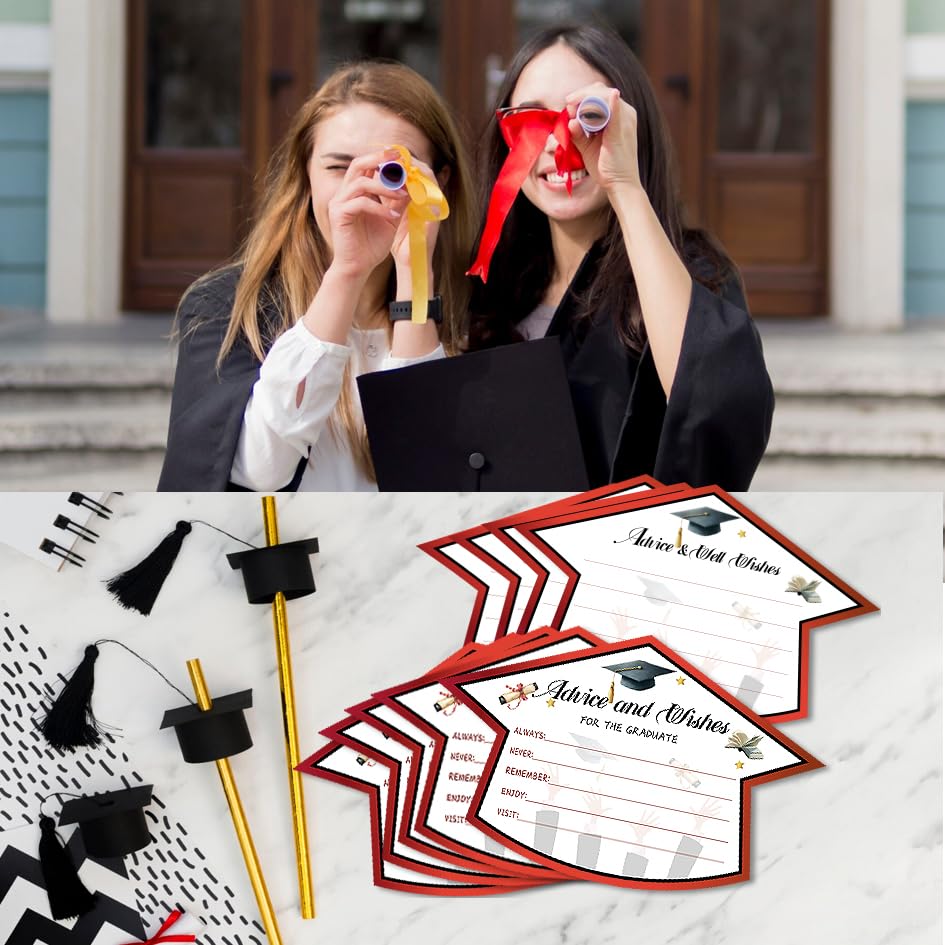 Image of 50Pcs Graduation Advice Cards for the graduate 2026, Graduation Advice and Wish Cards Box for Congrats Grad Class of 2026 Graduation Party Decorations Supplies (Red)