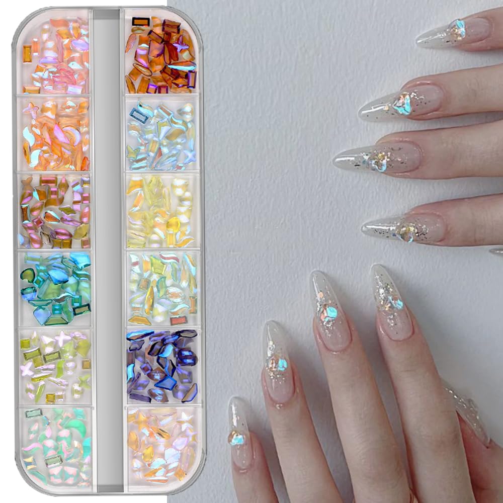S.A.V.I Aurora 3D Nail Art Rhinestones – 12-Grid Box | Multicolor Resin Crystals | Color-Changing Flatback Charms | Mixed Shapes & Sizes for DIY Nail Decoration, Manicure, Acrylic Nail Styling-image-39