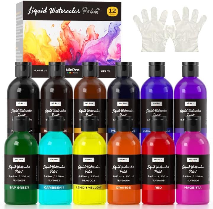 Nicpro 12-color liquid watercolor paint set