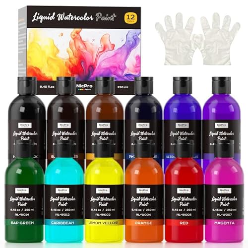 Nicpro 12 Colors Liquid Watercolor...