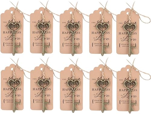 Abrebotellas, 10 piezas de abrebotellas con llave vintage, abridor de tapas de cerveza con tarjeta de etiqueta para regalo de invitados, cumpleaños,