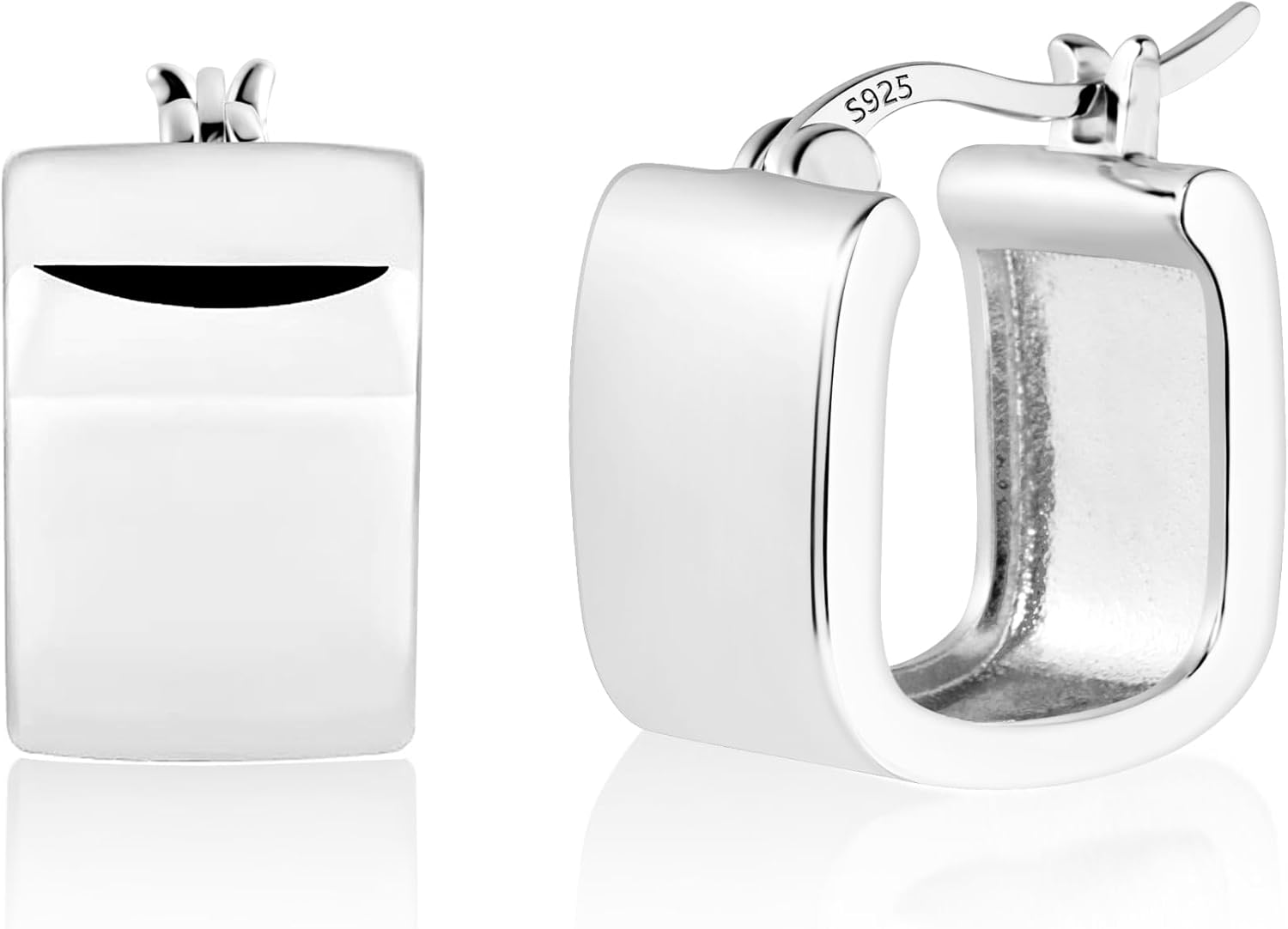 925 Sterling Silver Chunky Hoop Earrings for Women Hypoallergenic Silver Earrings Chunky Huggie Square Hoop Earrings Minimalist Silver Hoops Earrings for Jewelry Gifts - Image 8