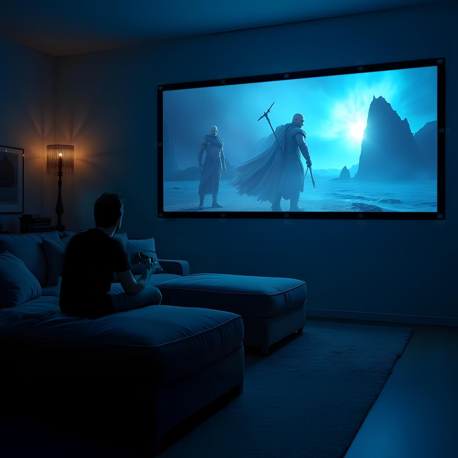 Maclean Pantalla de Proyección Portátil | Pantalla de Poliéster con Borde Negro de 25 mm | Ángulo de Visión de 179° | Fácil Instalación (150", 330x187cm, 16:9)