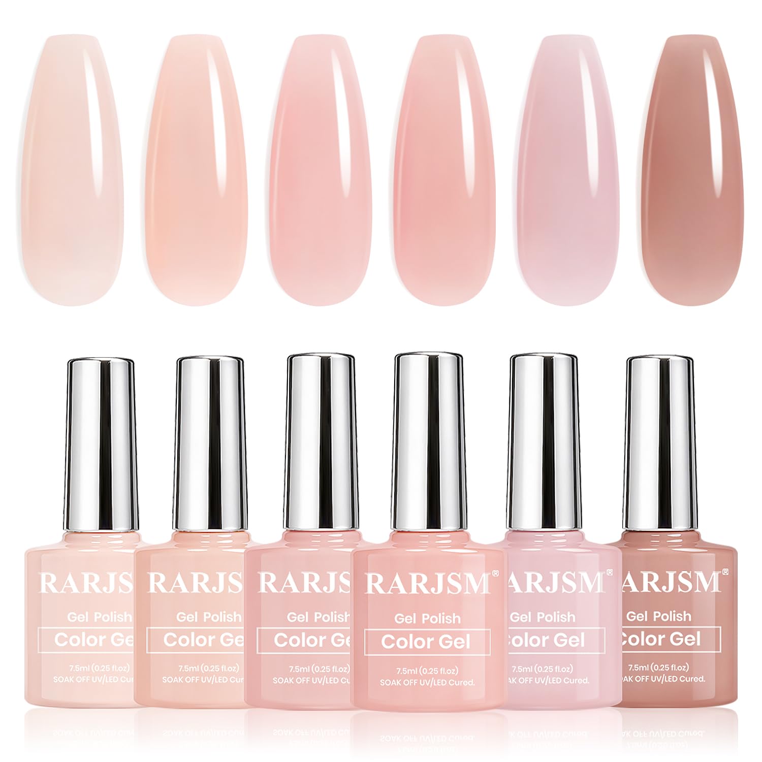 RARJSM Nude Pink Gel Nail Polish Set - Soft Peachy Blush