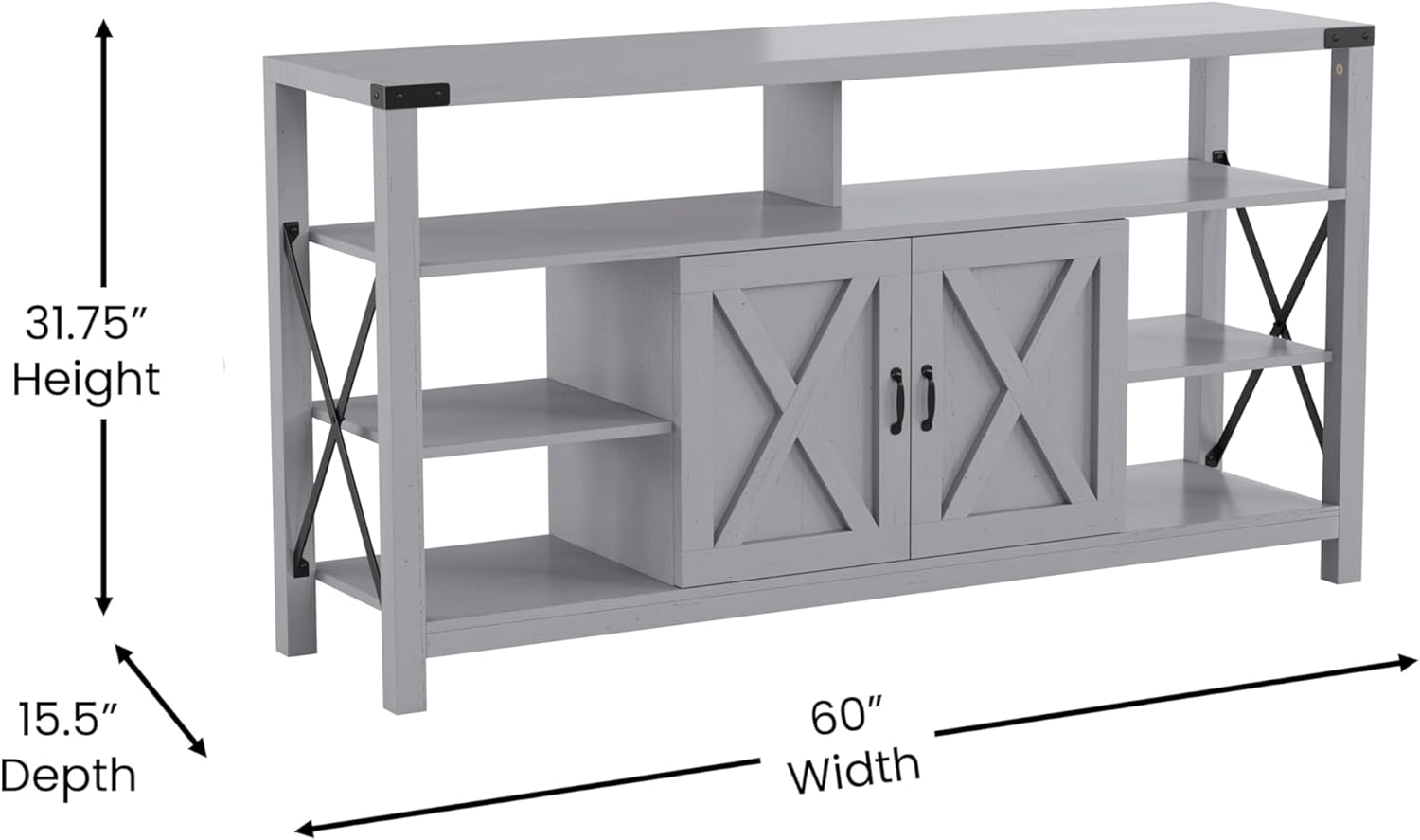 Taylor & Logan Brayden 60" Modern Farmhouse Media Console with Storage Cabinets and Shelving, Coastal Gray