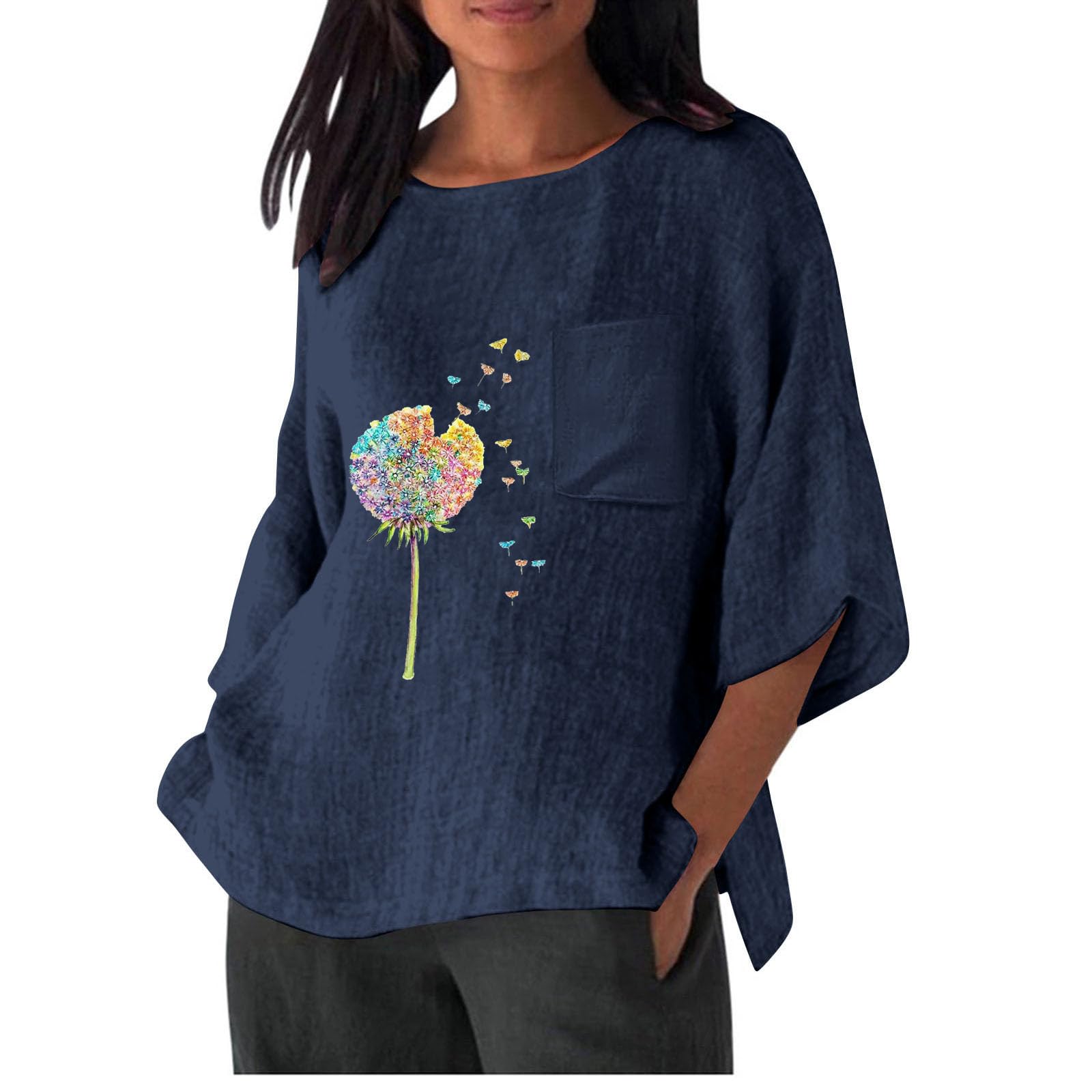 NUSGEAR Camiseta de Manga Corta Mujer 2024 Algodón y Lino Camisa Verano Moda Estampado Elegante Blusa Casual Cómodo Suelto Cuello Redondo Tops T-Shirt Original Basic tee Talla Grande Ligero