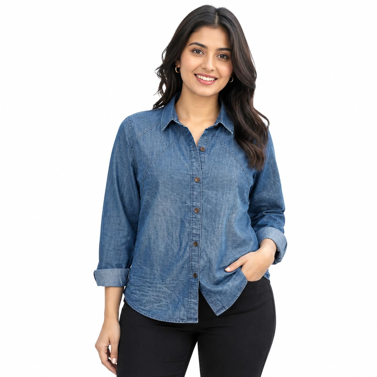 Women's Denim Shirt, Blue-picture-34