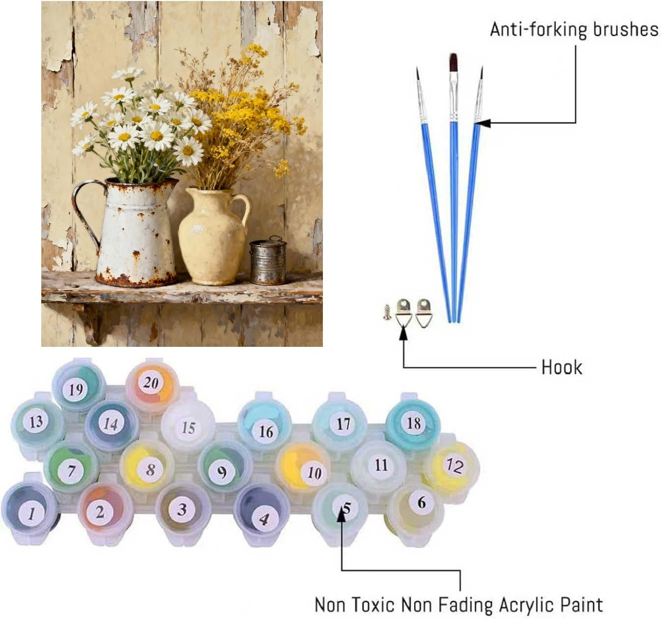 askkqtx Vintage Flowers Paint by Numbers Kit for Adults, Daisy Paint by Numbers for Beginner, DIY Oil Painting by Number on Canvas for Home Decor Gifts 16x20 Inch