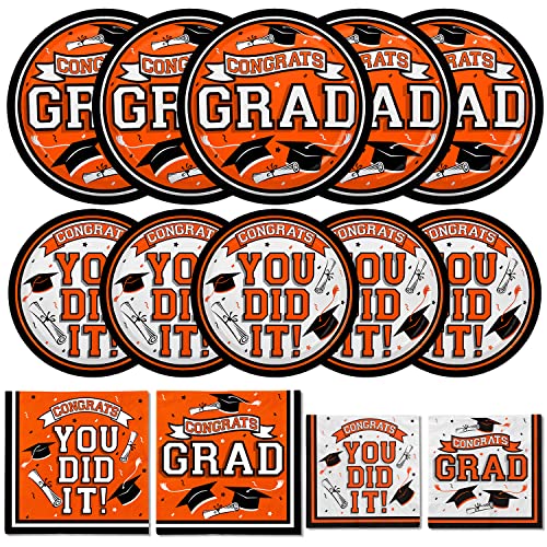 Gatherfun Graduation Party Supplies Dinnerware Set Orange Disposable Dinner Paper Plates Dessert Paper Plates And Napkins For 2023 Congrats Grad Party Decorations, Serve 50 #TOP9