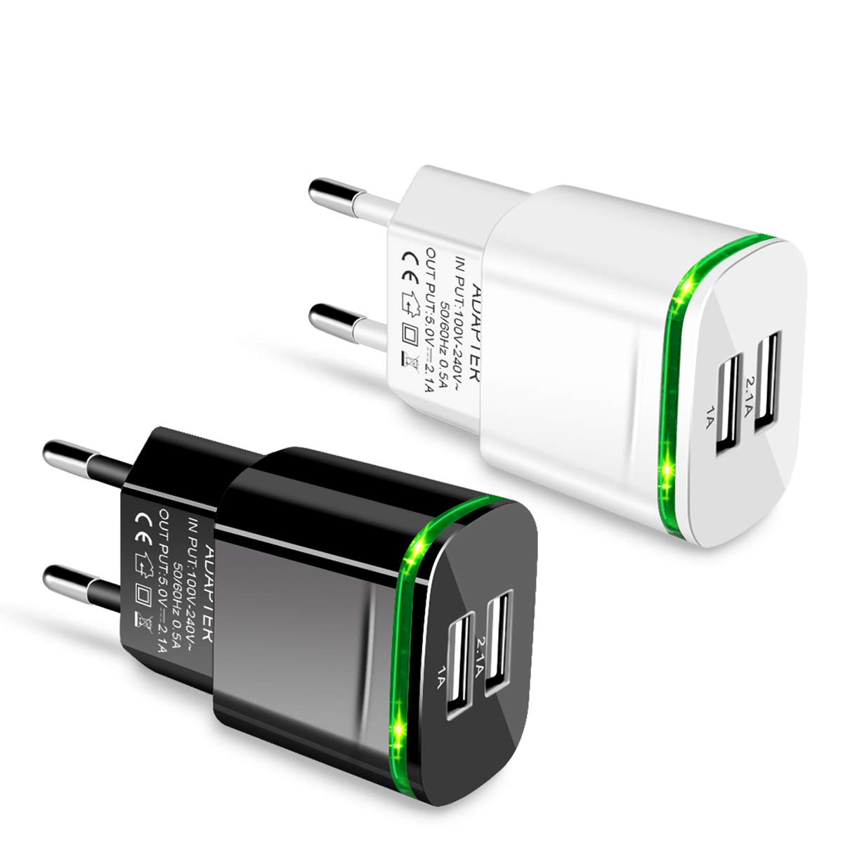European Adapter Plug, PICLOO 2-Pack 2.1A/5V Europe Travel Charger USB Power Adapter for iPhone X 8 7 6 6S Plus 5S, iPad, Samsung Galaxy S9 S8 S7 Edge, Kindle, LG, HTC, Moto and More