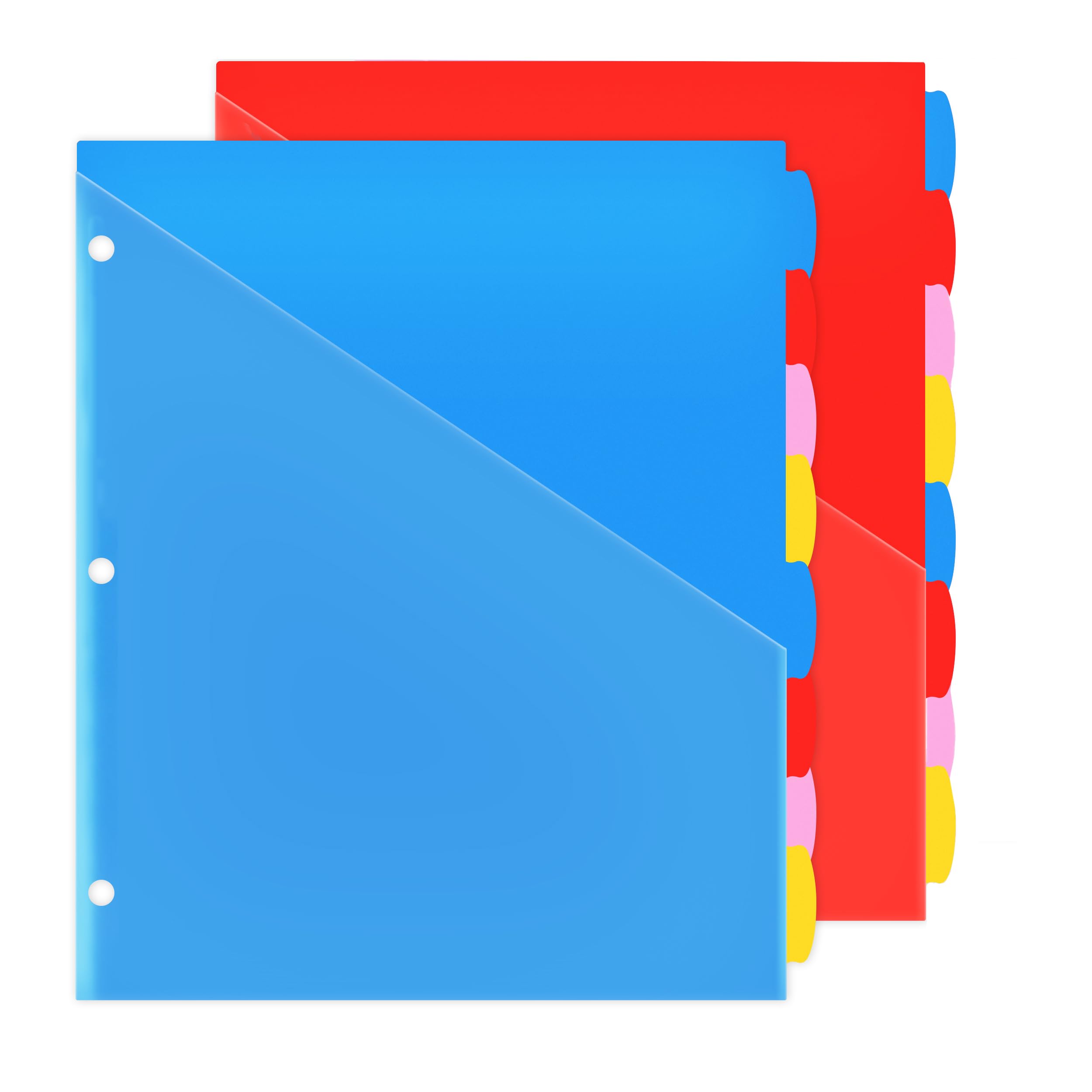 WOT I 8-Tab Plastic Dividers w/Front Pockets - 2 Sets, Multicolor Dividers with Pockets for Binders, 16PCS Tab Dividers Assorted Colors