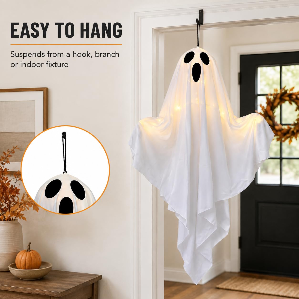 Decoración de Fantasma de Halloween,Fantasma Colgante Iluminado para Puerta