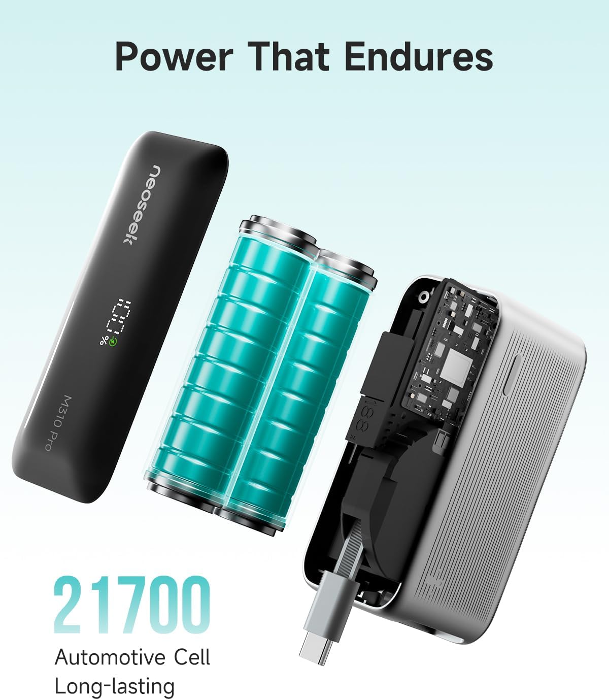 10,000mAh Portable Charger, 45W Max Compact Power Bank, Travel Essential Phone Battery Pack with 2.3 ft Built-in USB-C Retractable Cable for iPhone 17/16 Series, iPad, Galaxy, Pixel, and More