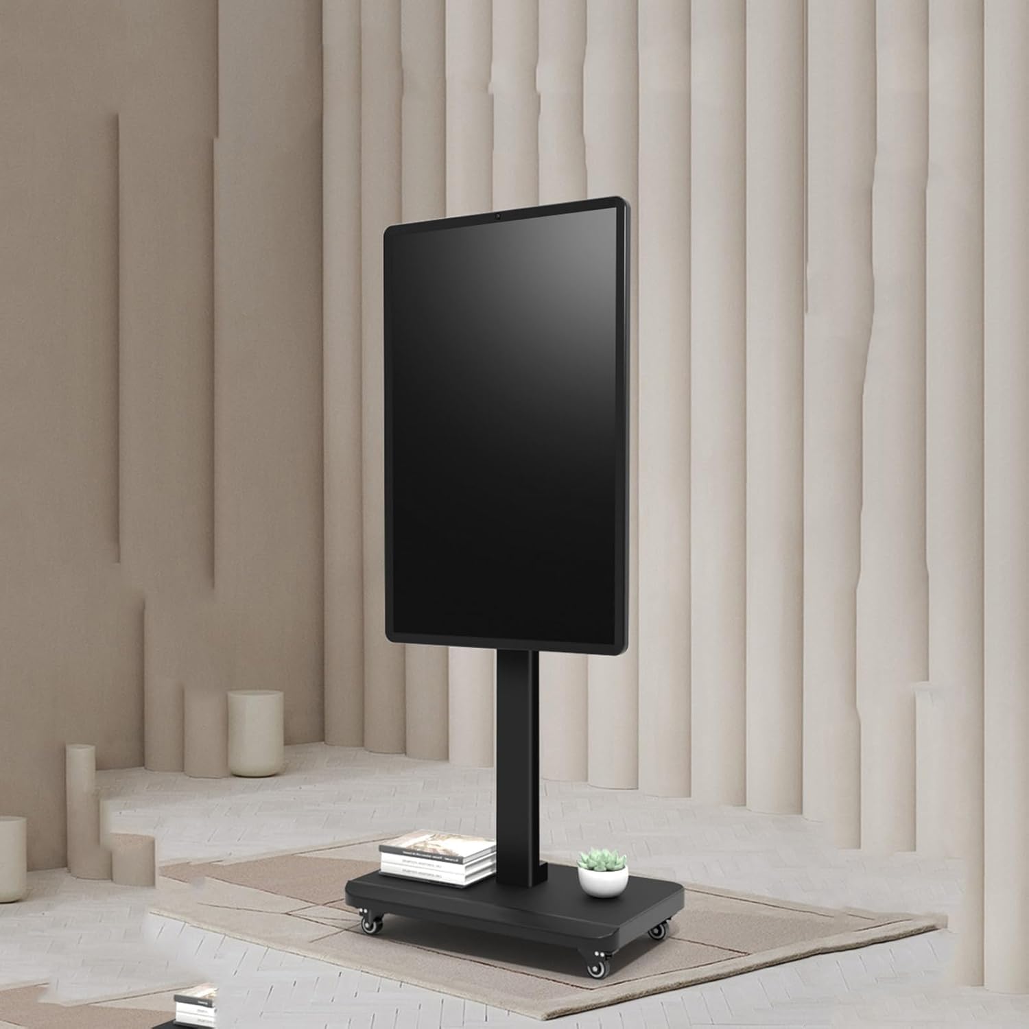 OLSKFUH Mobile Tv Stand Tv Cart On Wheels - Portable Floor Tv Stand Holds, For 32-65 Inch Led Flat Screen, Tv Trolley Holds 30Kgs, Swivel For Living Room, Office, Meeting Room,