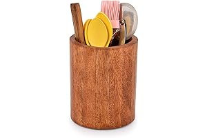 EDHAS Natural Rustic Mango Wood Kitchen Utensil Holder