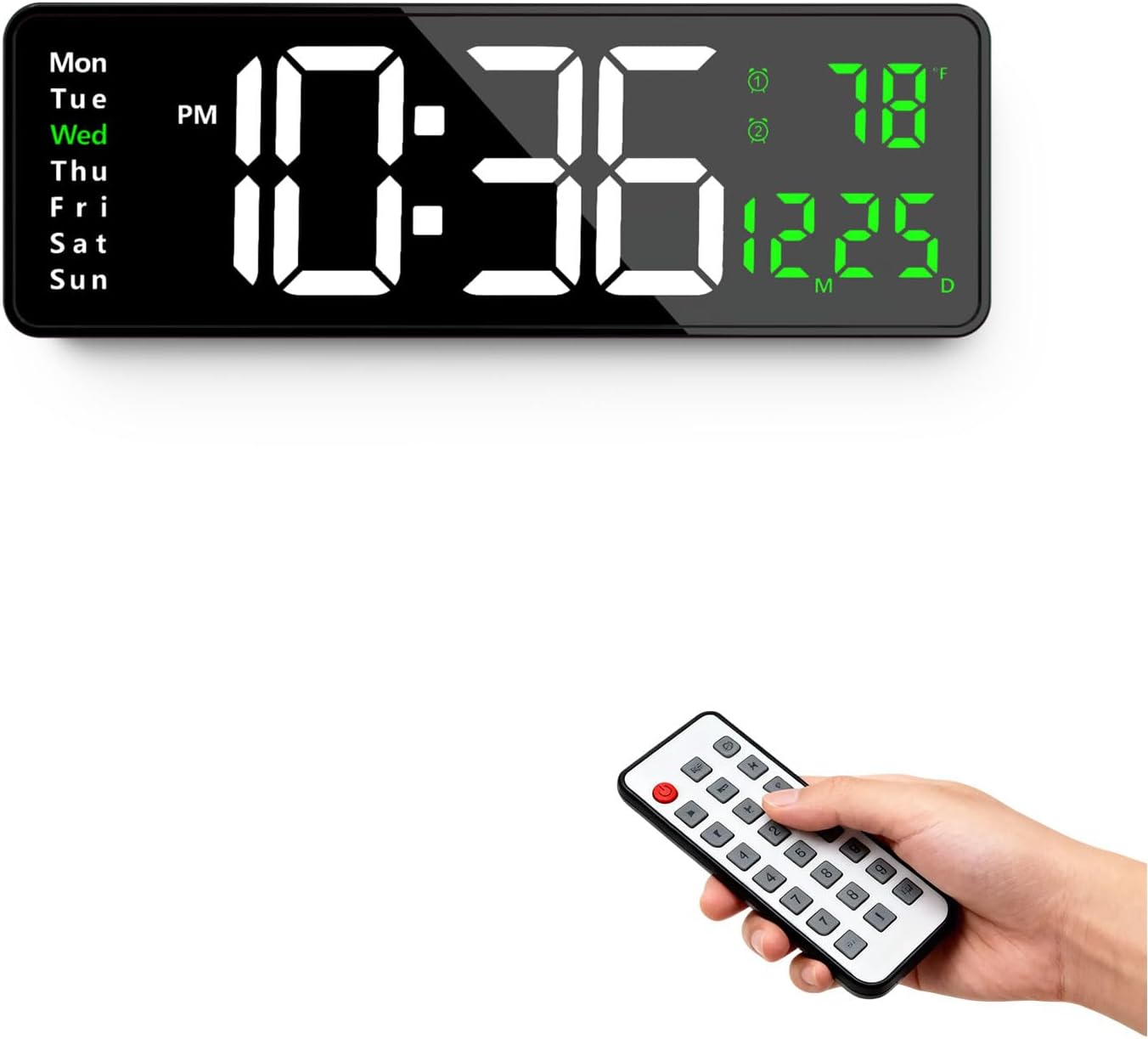 Digital Wall Clock with Automatic Brightness - LED Large Display Silent Clock for Living Room Bedroom Kitchen, Silent Wall Clock with Date Temperature, Decorative Digital Clock for Home Office