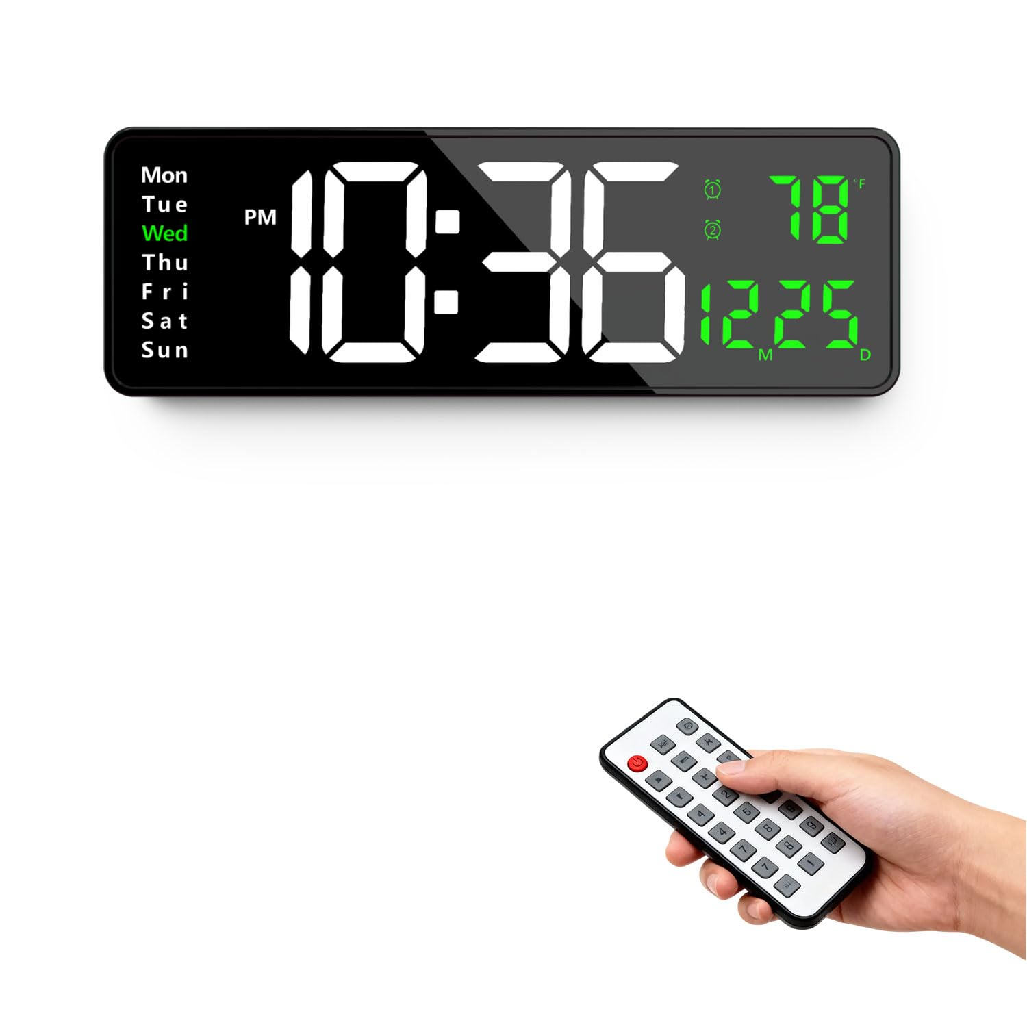 Orologio da parete digitale con luminosità automatica, grande display a LED, orologio silenzioso per soggiorno, camera da letto, cucina, orologio da parete silenzioso con temperatura data, orologio