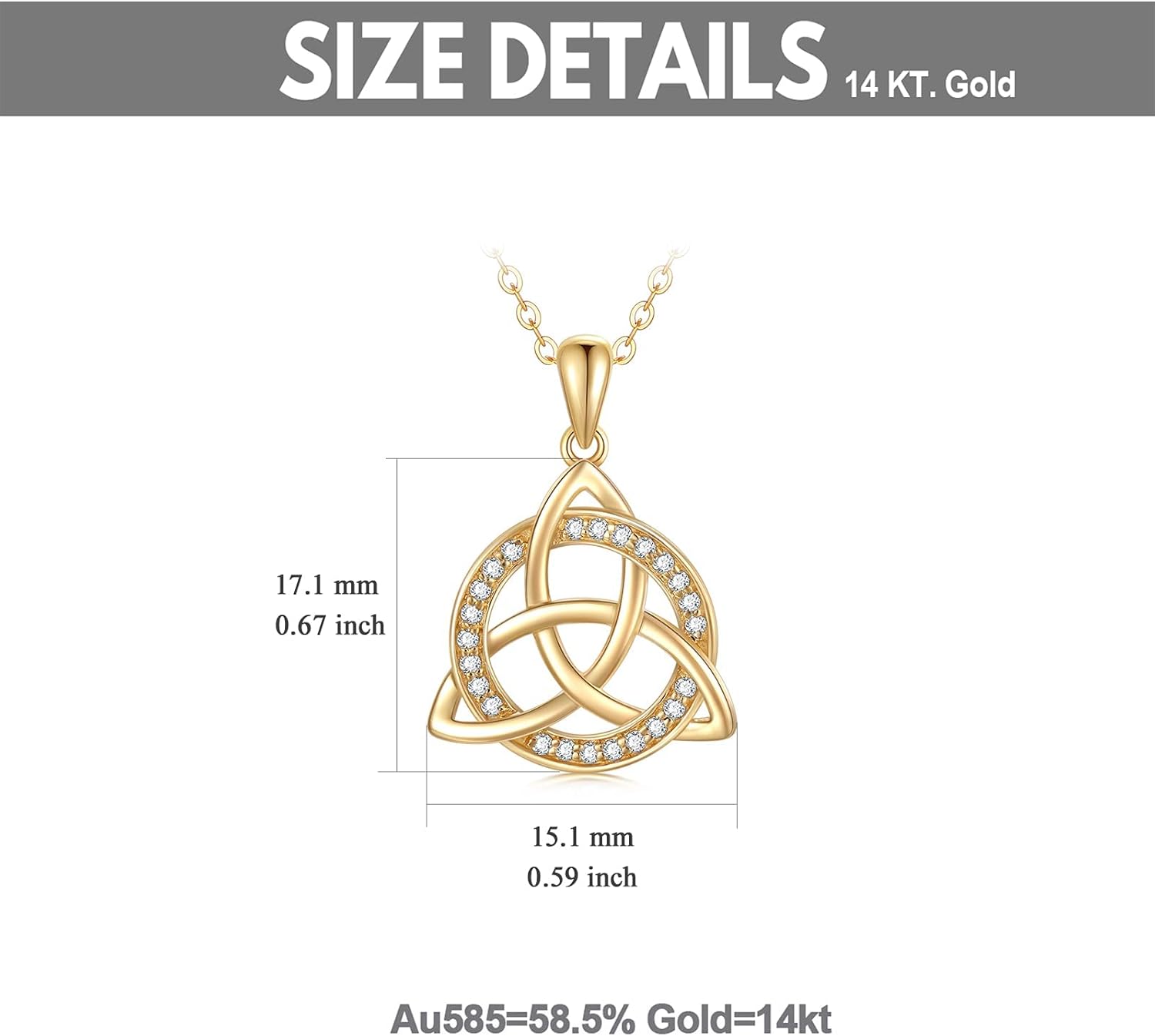 SISGEM 14K Solid Gold Celtic Knot Necklaces for Women,Yellow Gold Irish Trinity Knot Pendant Circle Necklace with 5A CZ,Best Birthday Gift for Mom Wife 16''-18''