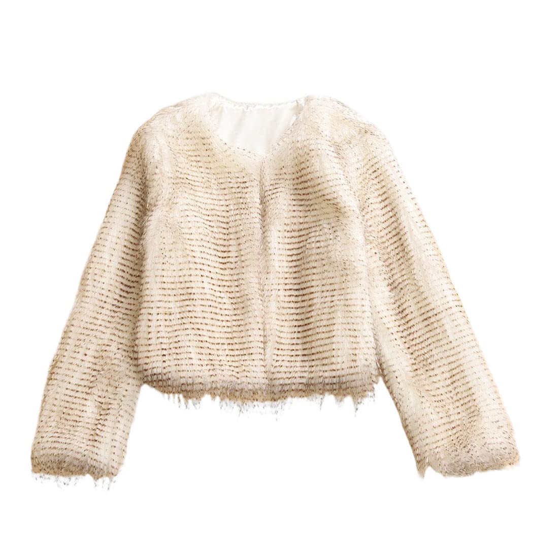 Edary Women Faux Fur Jacket Long Sleeve Coat Short Open Front Fur Coat Winter Warm Shaggy Faux Fur Parka For Women And Girl