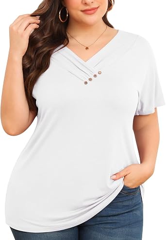 TIANZHU Womens Plus Size Tops V Neck Tunic Shirt for Women Blouses & Button-down Shirts Business Casual Tops