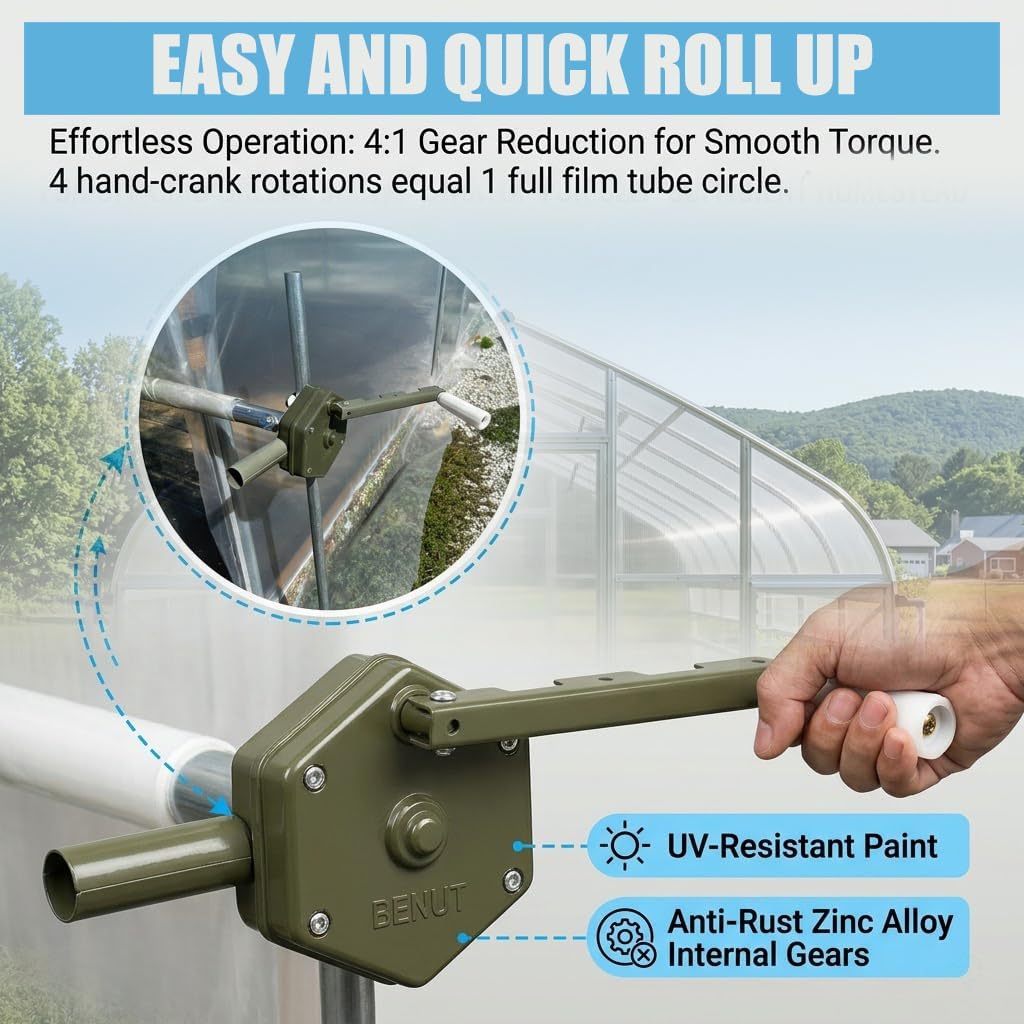2PCS Greenhouse Sidewall Manual Crank Winch 4:1 Gear Ratio