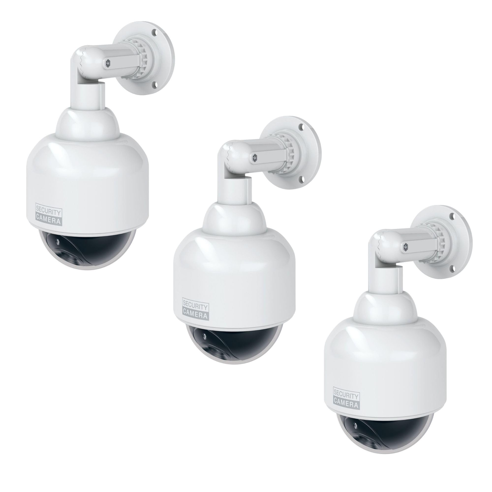 BASI | Set di 3 fotocamere Dome con luce LED lampeggiante | fotocamera Dummy | telecamera di sorveglianza per interni ed esterni protetti | supporto a 360 gradi | bianco | CCTV