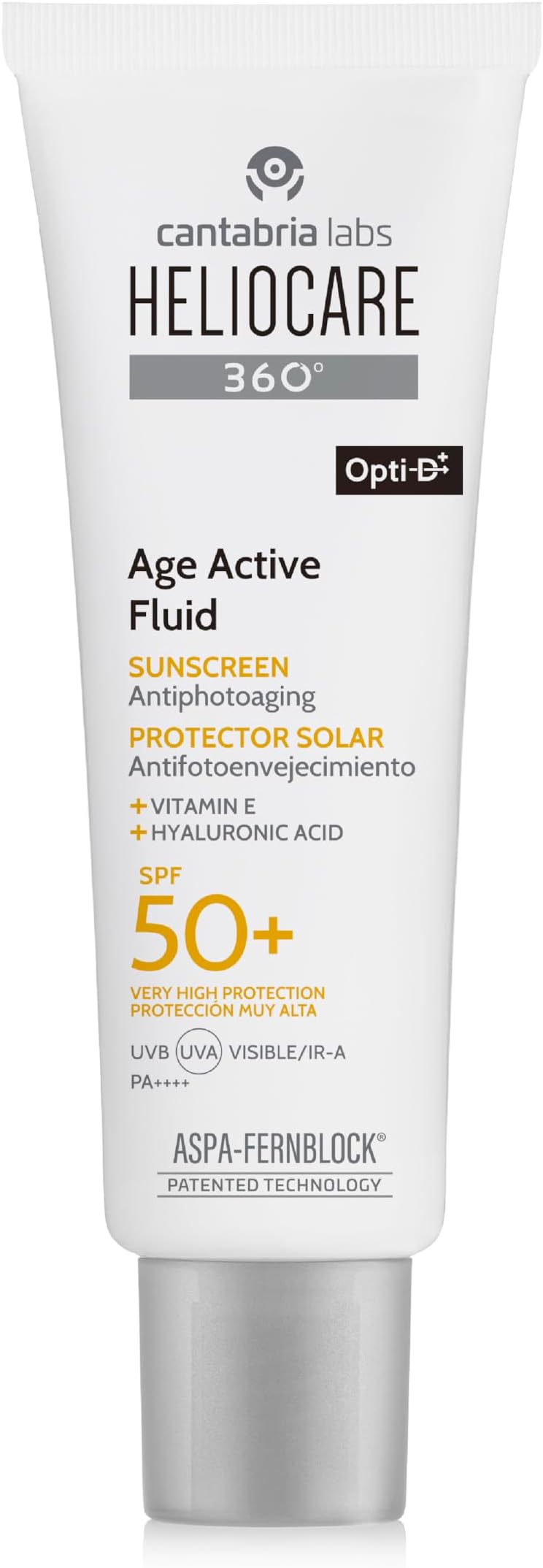 Heliocare 360 Age Active Fluid SPF 50 Sunscreen | Anti-Aging & Blue Light Protection | Reduces Fine Lines & Wrinkles | Ultra-Light, Invisible Finish | Water & Sweat Resistant | 50ml