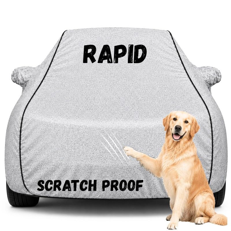 Image of Pure Fabric Silver 100% Waterproof Rapid Car Cover | Polyester Car Body Cover for Rain & Sun | UV Protection, Dustproof, Scratch Resistant, Windproof, Heat Resistant, Custom Fit