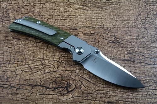 Miniatura 4 de twosun TWO SUN - Cuchillo plegable de bolsillo para exteriores, 3.62 pulgadas, hoja de satén D2, mango de titanio Micarta TS369