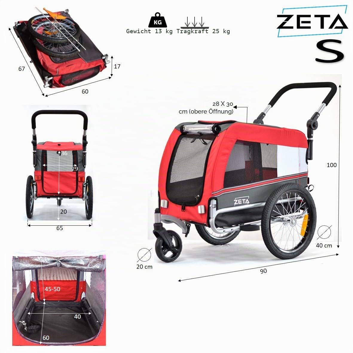 PAPILIOSHOP Zeta – Hundefahrradanhänger und Hundewagen, in 3 Größen erhältlich, für Hunde, Katzen und Haustiere, Stabil, Komfortabel und Praktisch