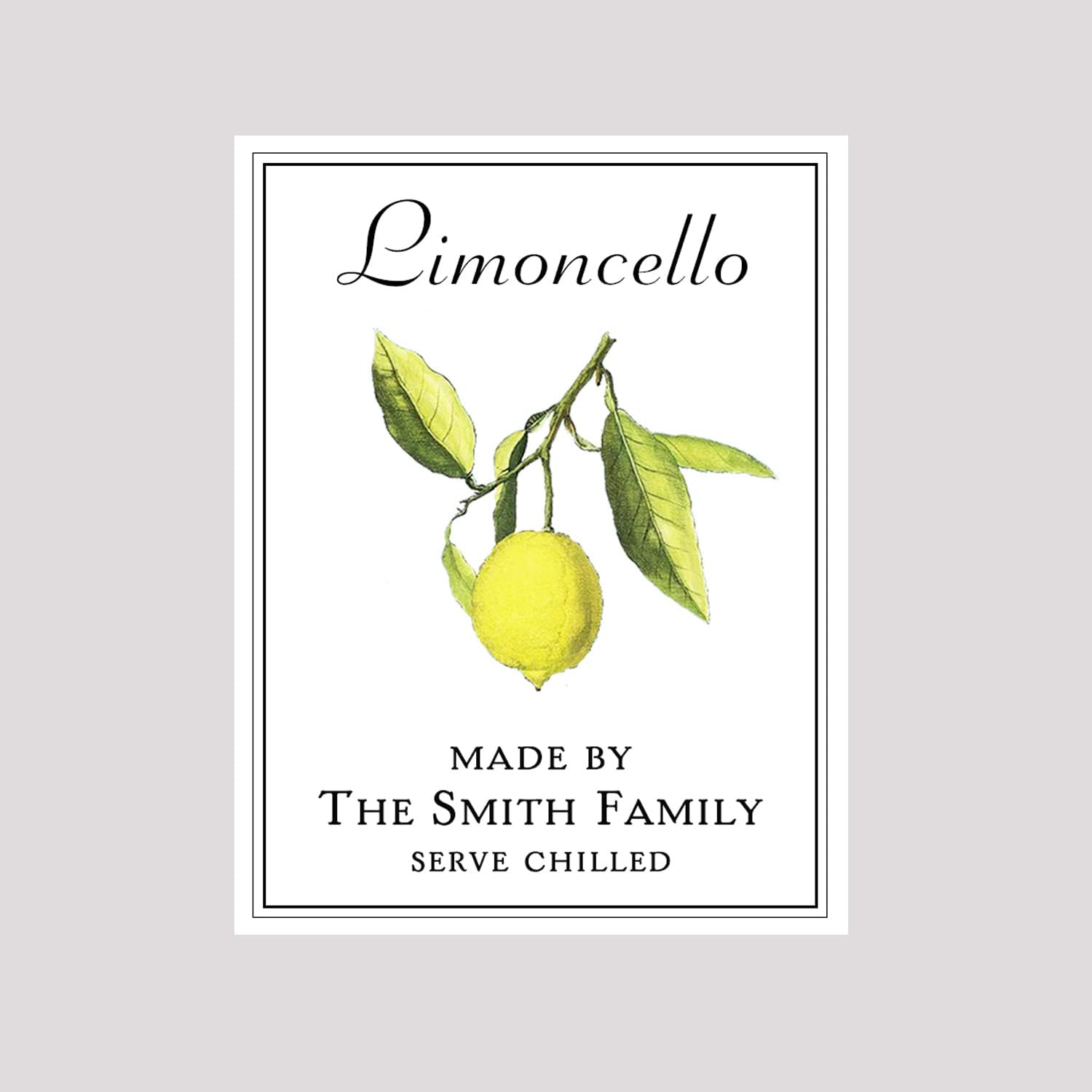 Personalized Limoncello Labels, Euro Style w/Frame, 2.15 x 2.8 or 2.6 x 3.5-18 PER PKG (2.6" Wide x 3.5" Wide)