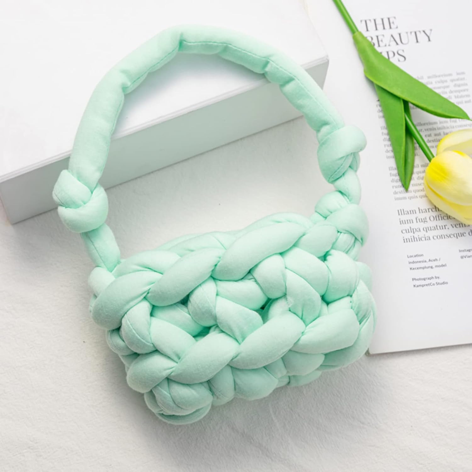 Arm Knitting Yarn for Chunky Braided Knot Throw Blanket DIY, Soft Extra Cotton Washable Tube Bulky Giant Yarn for Weave Craft Crochet,Light Green 2.2LB