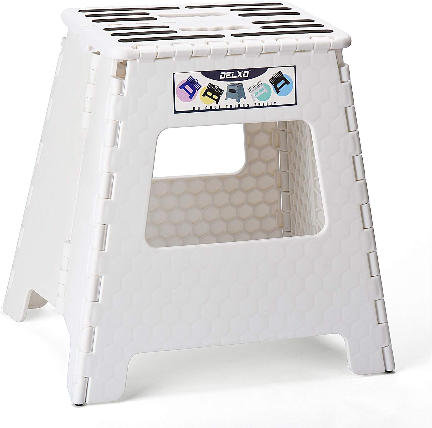 Delxo Folding Step Stool 16 inch Plastic Folding Stool,Kitchen Step