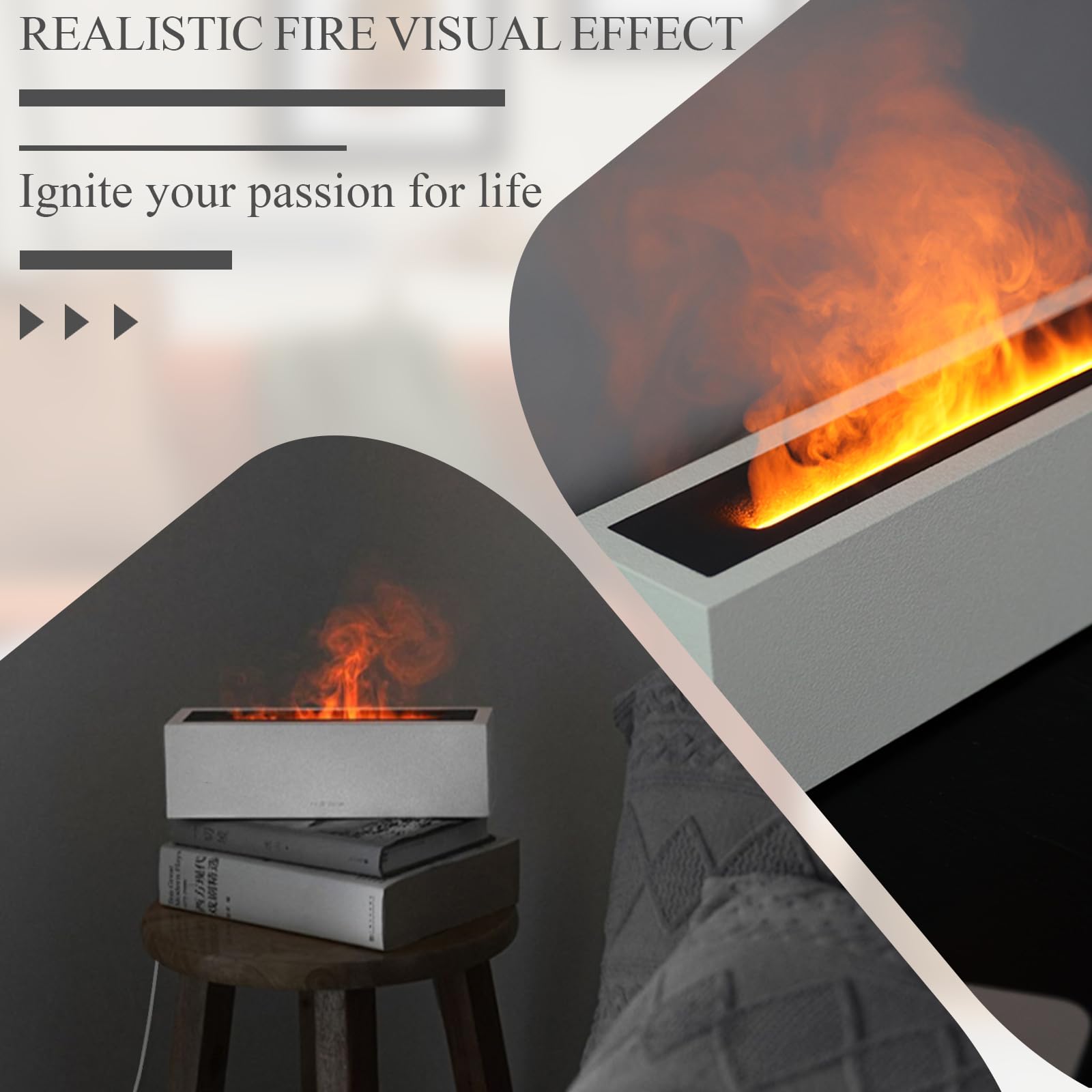 Shiawase Diffusore di Oli Essenziali con Effetto Fiamma, Umidificatore 200ML, 3 in 1 Diffusore Ambiente, Diffusore di Aromi di Fuoco, Luce Regolabile, Spegnimento Automatico, Aromaterapia
