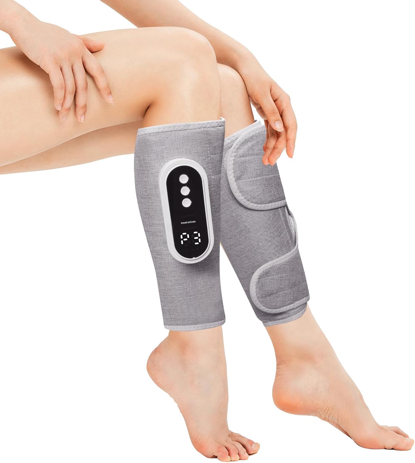 Air Compression Leg Massager, Cordless Leg Compression Massager for Circulation with 3 Modes and Heat, Easy to use, Muscle Relaxation(Pair) (Grey)