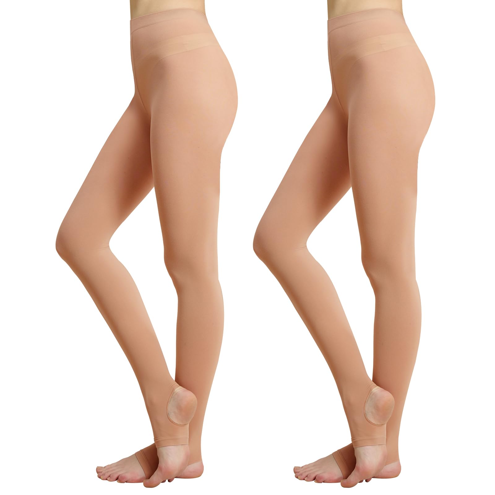 MANZI Stirrup Dance Tights Women Matte Professional Ballet Pantyhose 2 Pairs Caramel XL