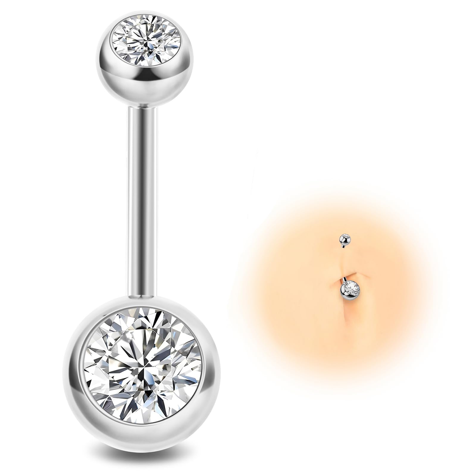 ESHIONER G23 Titanio Piercing Ombligo Plata Oro Dorado Joyas Perforadas de Mujer de Navel Rosa Azul Púrpura Colorido y Morado 14g 10mm 12mm Interior Pequeño Corto Largo Piercing Ombligo