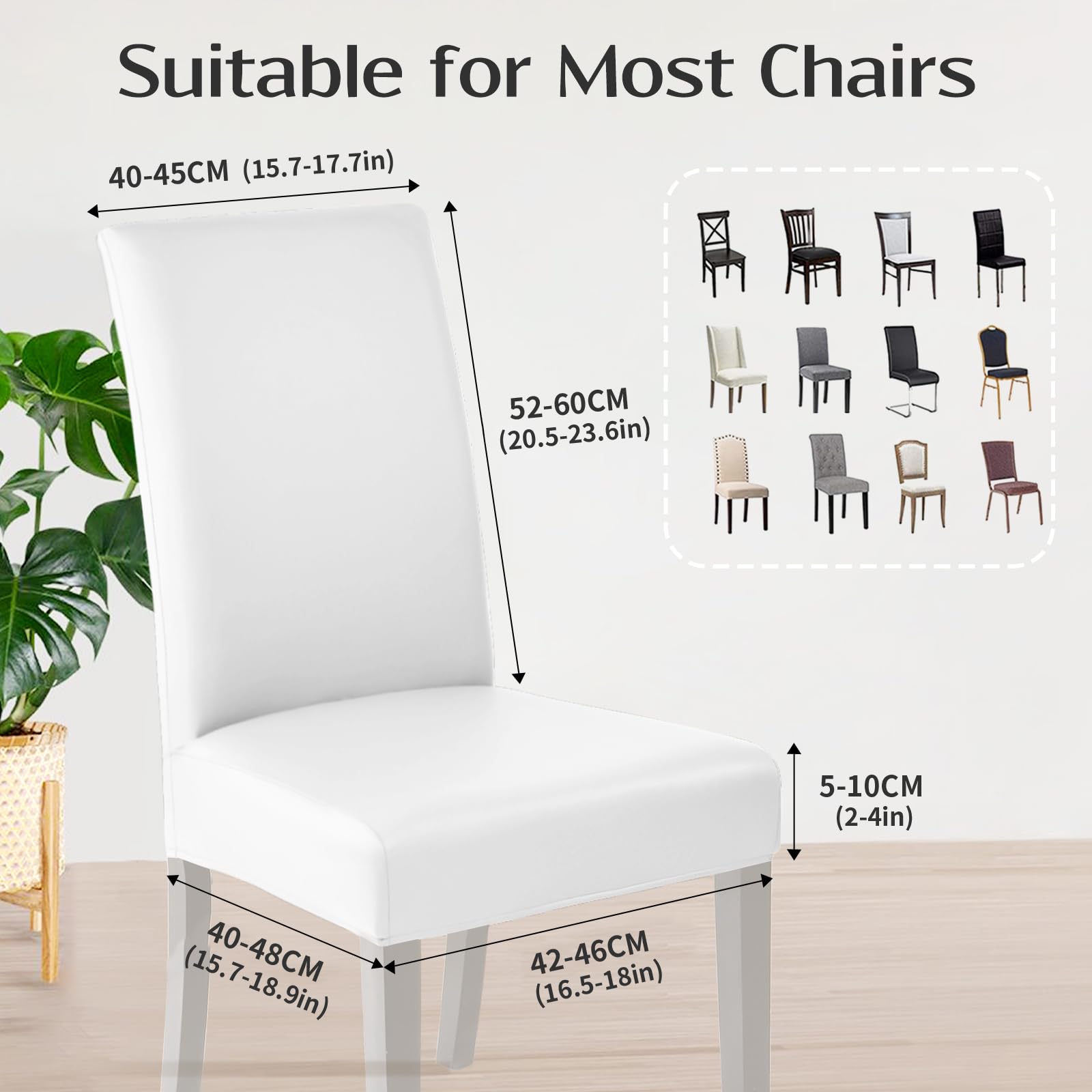 Alishomtll Lot de 4 housses de chaise en similicuir extensible imperméables et lavables pour chaises de salle à manger, cuisine, restaurant, hôtel, mariage (blanc)