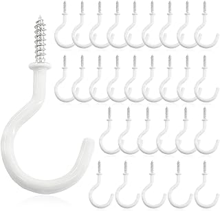 Rustark 30 Pcs White Cup Hooks, 2 Inch Vinyl Coated Screw-in Ceiling Hooks, Plant Hooks, Kitchen Hooks Light Hooks, Cup Screw Hooks for Hanging On Outdoor and Indoor (White)