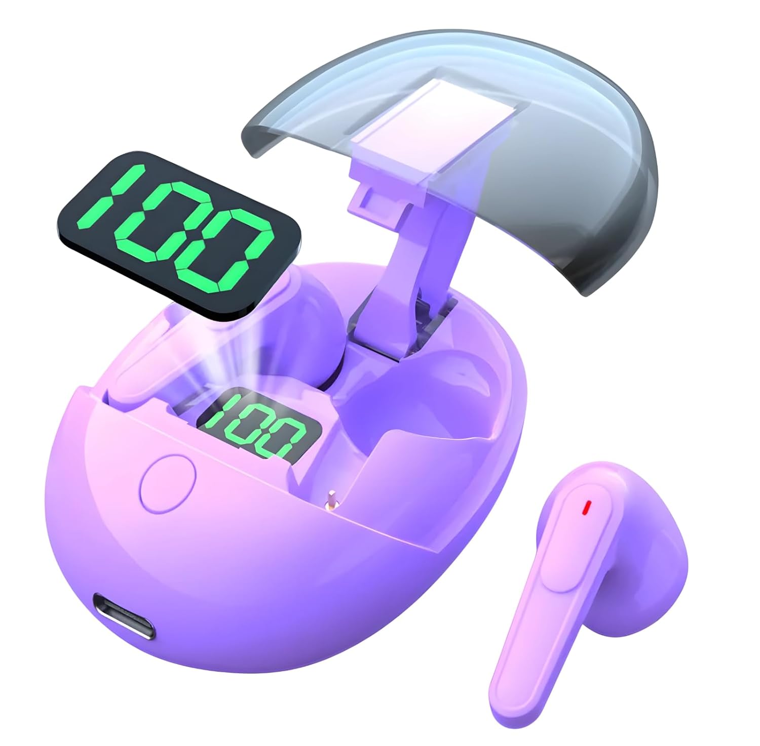 VEHOP PRO ONE TWS True Wireless in Ear Earbuds with Digital Display & 30H Playtime with Type-C Fast Charging, BTv 5.3 with Instant Pair, Clear Calling ENC Mics, 45ms Low Latency Gaming Ear Buds.Purple