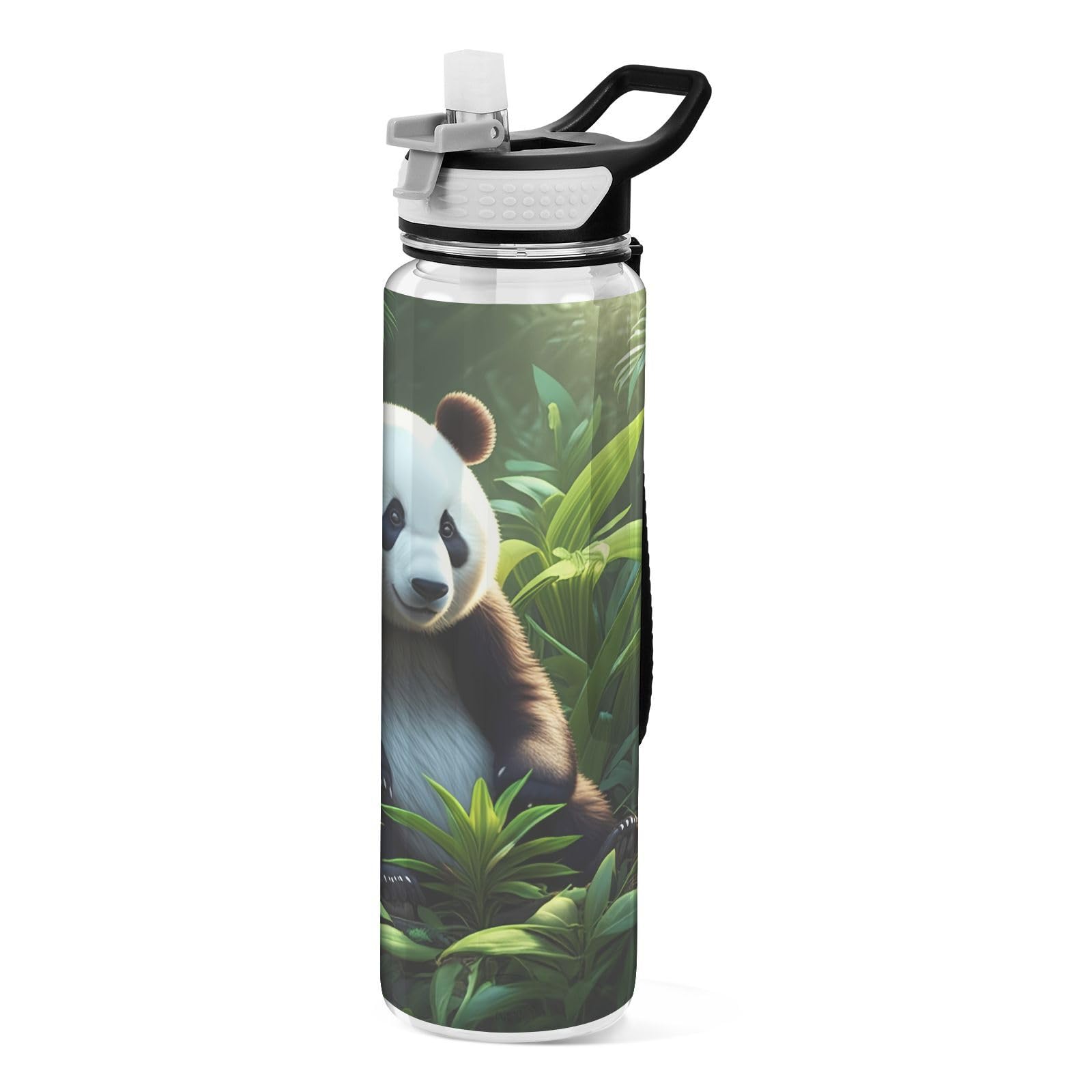 Fuauuyl Cute Panda Water Bottle with Straw Lid, 32oz Large Leakproof & BPA Free Tritan Drinking Bottle for Sports, Gym, Travel