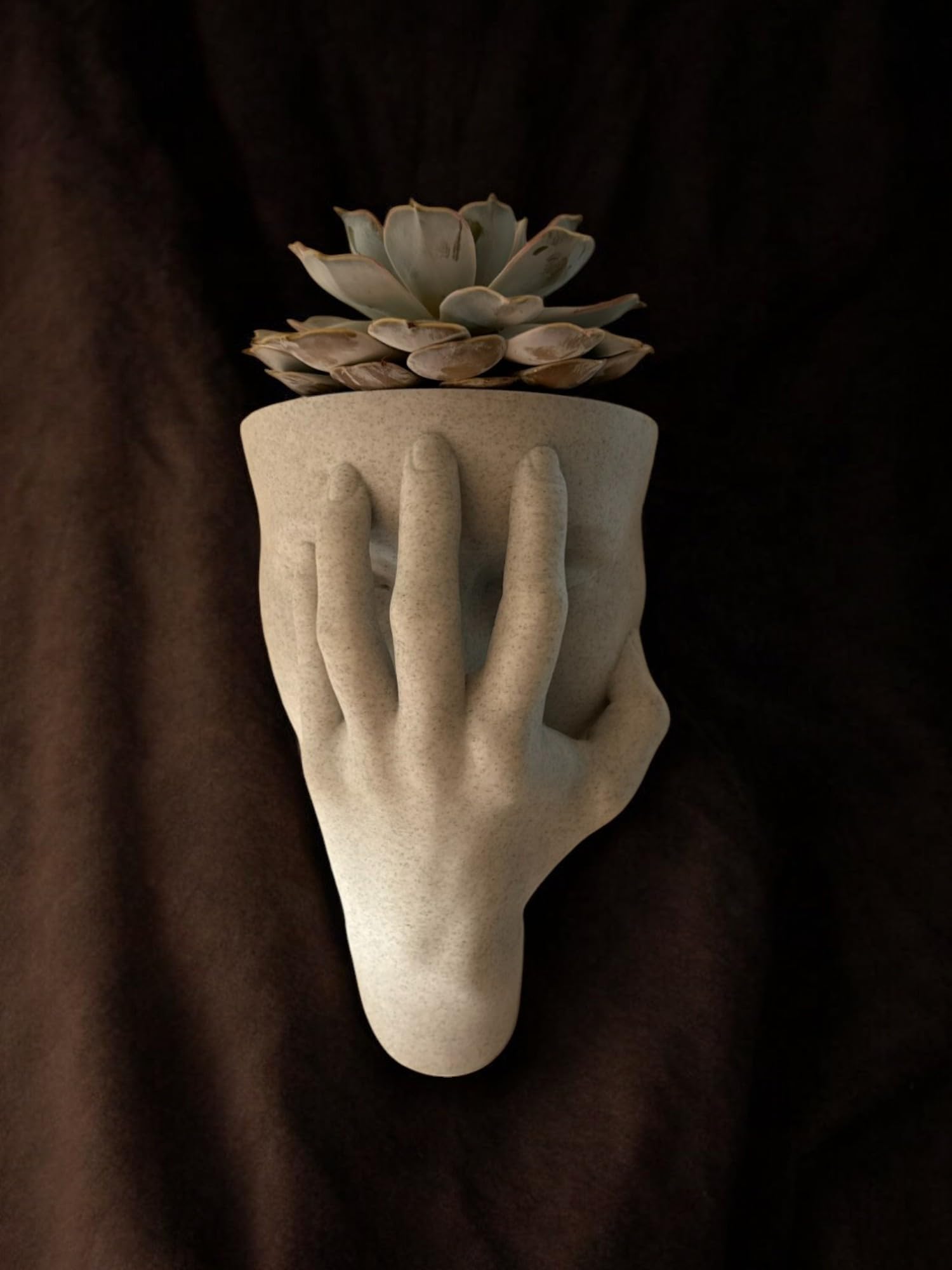 ?The Silent Bloom? Woman’s Face Wall Planter with Hand | Unique Hanging Planter Pot for Indoor Plants, Succulents | Modern Boho Bathroom, Bedroom, or Living Room Wall Decor (White Marble Stone)