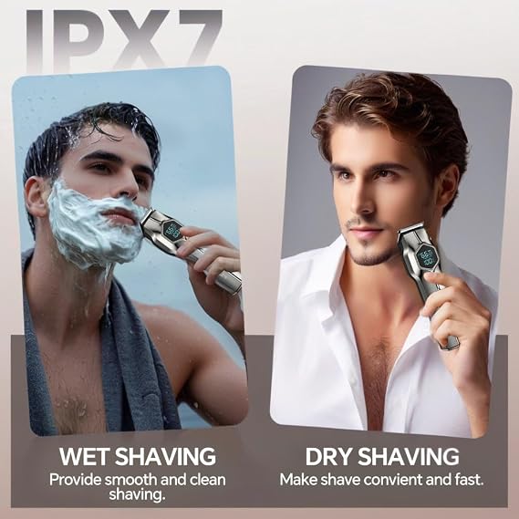 GERTZY 5-in-1 Electric Beard Trimmer Magnetic Replacement Heads, Professional Cordless Hair Clippers for Men Rechargeable, IPX7 Waterproof Grooming Kit for Mustache, Body, Nose, Gifts for Men (Silver)